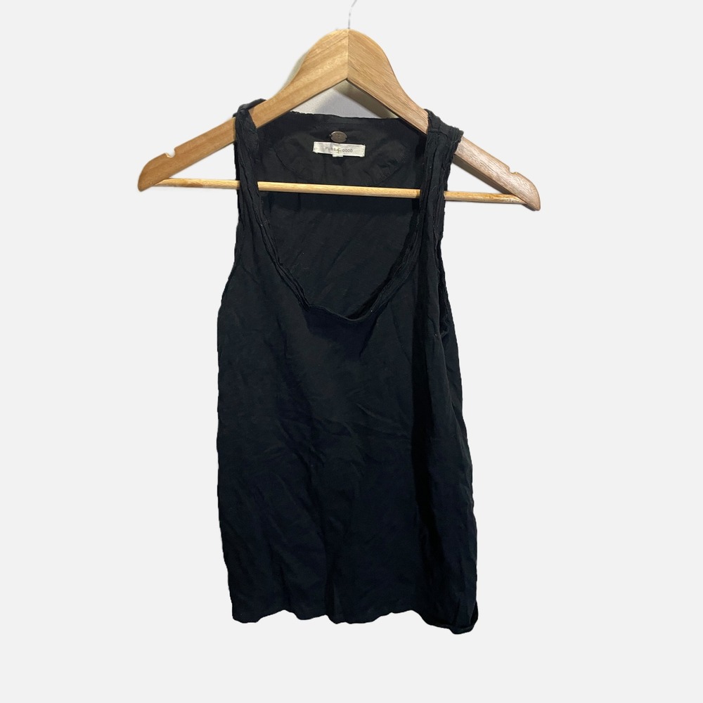 Pure + Good Black Scoop Neck Tank Top Raw Edge Trim Womens Size XS